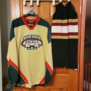 Super Series Hockey Jersey - Green and Red With Matching Hockey Socks
